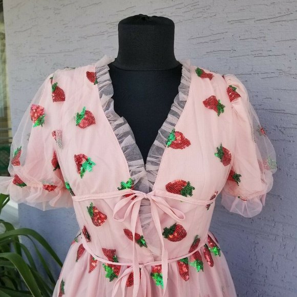 Sequin Strawberry Tulle Dress / S-XXL / Princess - Picture 2 of 4